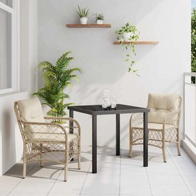 vidaXL Conjunto de Jantar de Jardim de 3 Peças com Almofadas Bege Rattan Poliéster