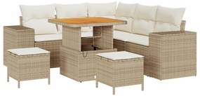 Conjunto de Sofá de Jardim com Almofadas de 8 Peças Bege Rattan Poliés