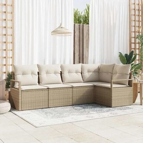 Conjunto de Sofá de Jardim vidaXL 5 Peças com Almofadas Bege Vime Poliéster