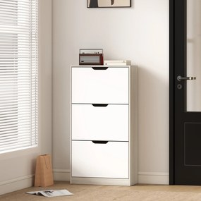 Sapateira de Madeira com 3 Compartimentos Abatíveis com Capacidade para 12 Pares 62,5x26x117,5 cm Branco e Madeira