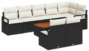 Conjunto de Sofás de Jardim 9 pcs Preto, branco Grande