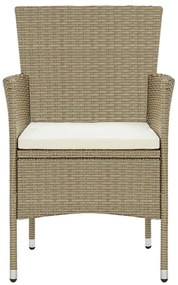 3 pcs conjunto jantar p/ jardim c/ almofadões vime PE bege