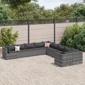 vidaXL 10 pcs conjunto sofás de jardim c/ almofadões vime PE cinzento