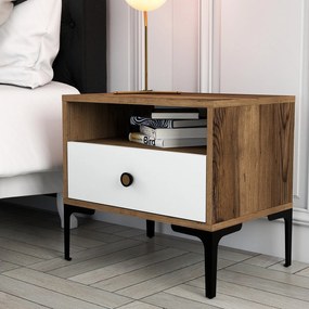 Mesa de Cabeceira Lizbon500 – Nogueira/Branco – 56x50,8x40 cm