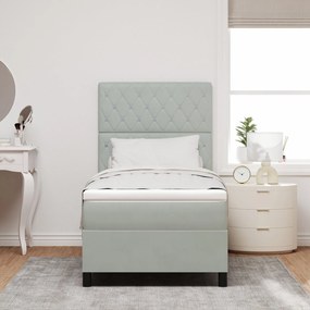 Cama Box Spring com Colchão Cinza Claro 90x200 cm Veludo