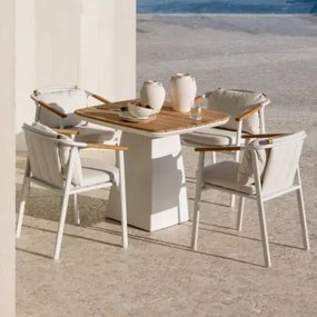 Conjunto De Mesa Quadrada De 90x90 Cm Em Alumínio E Madeira De Teca Inkeri E 4 Cadeiras De Jardim Em Alumínio E Tecido - Sklum