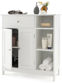 Armário de casa de banho ou multifuncional com 1 gaveta grande, 2 portas e Estante ajustável 75 x 30 x 80 cm Branco