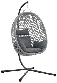 Cesta de Cadeira de Ovo com Suporte em Cinza Rattan Sintético