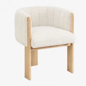 Cadeira Em Madeira De Freixo E Tecido Bouclé Leo Bouclé Branco Pérola - Sklum
