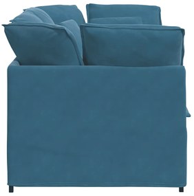 Sofá modular com almofadas veludo azul