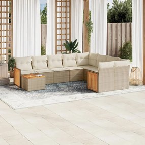 10 pcs conjunto de sofás p/ jardim com almofadões vime PE bege