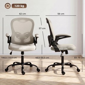 Cadeira de escritório ergonómica, cadeira de escritório em malha, braços rebatíveis, altura ajustável bege