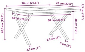 Mesa de centro estrutura em X 70x70x40,5 cm pinho/ferro fundido