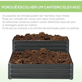 Caixa de Plantação de 2 Níveis Floreira Exterior de Aço com Desenho de Escada para Cultivos 120x101x58 cm Cinza Escuro