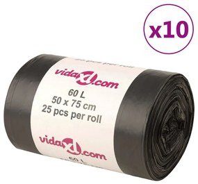 vidaXL Sacos do lixo 250 pcs 60 L preto