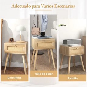 Conjunto de 2 mesas de cabeceira Boho com decoração em rattan tecido à mão para o quarto e a sala de estar 40 x 40 x 55 cm Natural