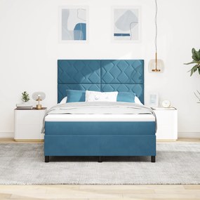 Cama Box Spring vidaXL com Colchão Azul Escuro 160x200 cm Veludo