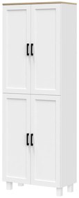 HOMCOM Armário de Cozinha com 4 Portas e Prateleiras Ajustáveis Anti-Tombo 60x30x170,5 cm Branco | Aosom Portugal