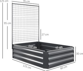 Caixa de Plantação de Aço Galvanizado com Treliça para Plantas Trepadeiras e Fundo Aberto 80x115x125 cm Cinza Escuro