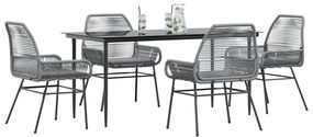 vidaXL Conjunto jantar jardim 5 peças almofadas vidro vime cinzento PE