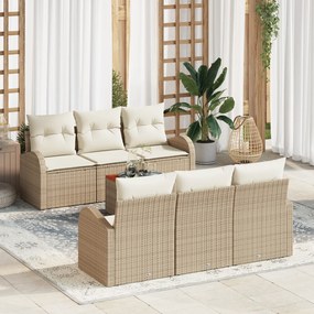 vidaXL Conjunto de Sofá Jardim 7 Peças com Almofadas Bege Rattan Acácia