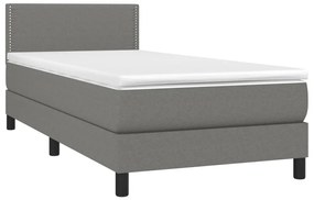 Cama box spring c/ colchão e LED 80x200 cm tecido cinza-escuro