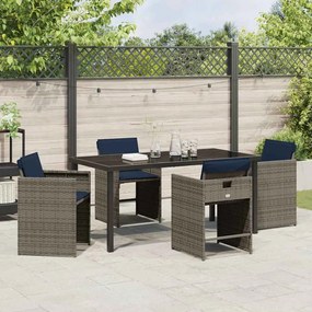 Conjunto de Jantar de Jardim com 5 Peças e Almofadas Cinza em Rattan S