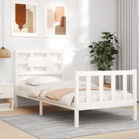 Estrutura de cama com cabeceira 100x200cm madeira maciça branco