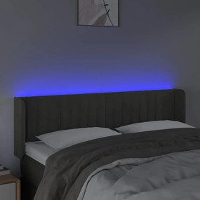 Cabeceira cama c/ luzes LED veludo 147x16x78/88cm cinza-escuro