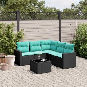 vidaXL 6 pcs conjunto de sofás p/ jardim c/ almofadões vime PE preto