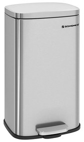 Caixote de cozinha 30 L, pedal, balde interior, fecho suave, cor prateada