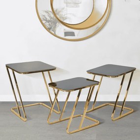 CONJUNTO DE 3 MESAS SIMPLES 44X50,5X55,5-39X49X51-34X47X45 CM DOURADO E PRETO