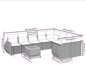 10 pcs conjunto de sofás p/ jardim com almofadões vime PE bege