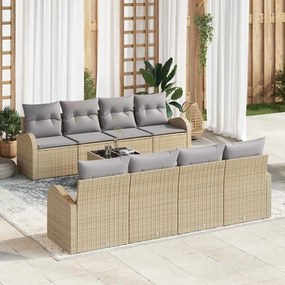vidaXL Conjunto de Sofá de 9 Peças com Almofadas Bege em Rattan Poliéster