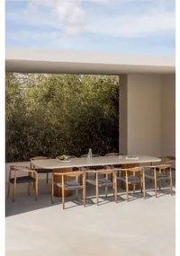 Conjunto De Mesa Retangular 270x110 Cm Em Cimento Sirvon E 10 Cadeiras De Jardim Com Apoios De Braços Em Madeira De Acácia Mallo Castanho Acácia -