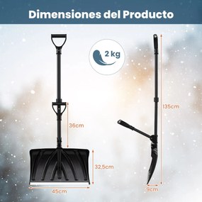 Pá para Neve, 45 x 9 x 135 cm, Pega Dupla Ergonómica, Preto