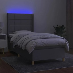 Cama box spring c/ colchão e LED 100x200 cm tecido cinza-claro