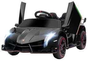 Carro Elétrico Lamborghini 12V Velocidade Máxima 7 km/h com Controlo Remoto MP3 Luzes e Cinto de Segurança 111x61x45 cm Preto