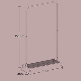 Guarda roupa cabide para roupas com rodas e prateleira 40,5 x 91 x 158 cm cinzento