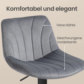 Conjunto de 2 bancos de bar, altura ajustável entre 88 e 108 cm em veludo Cinza