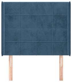 Cabeceira cama c/ abas veludo 103x16x118/128 cm azul-escuro