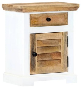 vidaXL Mesa de cabeceira 40x30x50 cm mangueira áspera branco/castanho