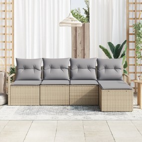 Conjunto de Sofá de Jardim vidaXL 5 Peças com Almofadas Bege Rattan Po