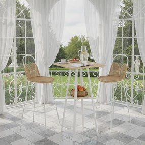 Mesa Alta de Cozinha Quadrada com Prateleira Mesa Alta de Bar para 2 Pessoas Pernas de Metal 55x55x95 cm Madeira e Branco