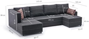 Sofá-Cama de Canto Ece – Antracite – 315 cm x 88 cm x 160 cm