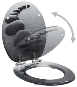 Assentos sanita 2 pcs c/ tampas fecho suave MDF design pedras