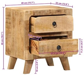 Mesas de cabeceira 2 pcs 40x32x46 cm mangueira áspera maciça