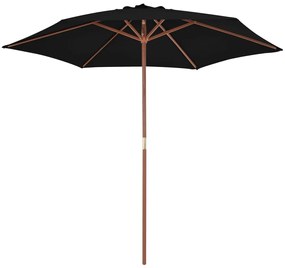 Guarda-sol de jardim com poste de madeira 270 cm preto