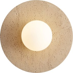 Candeeiro de Parede Japandi Pedra Natural Redondo com Vidro Opalino - Josie