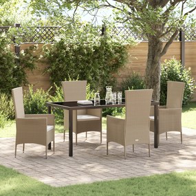 Conjunto de Jantar de Jardim vidaXL de 5 Peças com Almofadas em Rattan Poliéster Bege